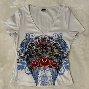 White Y2K shirt.